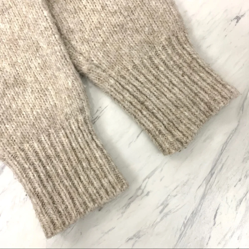 Zara- Oatmeal Lace Up Wool Blend Sweater Med - Picture 8 of 10
